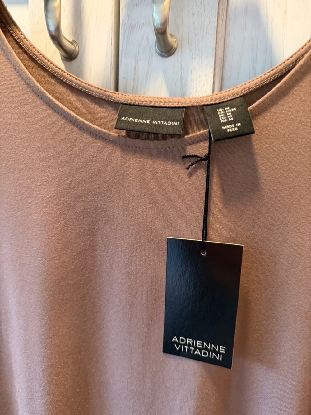 NWT Adrienne Vittadini light brown Short Sleeve Crew Neck Top
